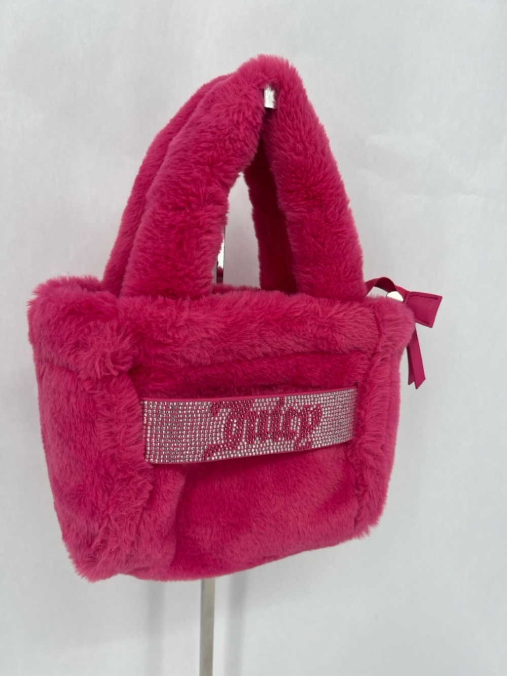 Juicy Couture Hot Pink Faux Fur Mini Tote with Rhinestone Logo